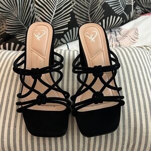 Windsor Black Strappy Knot Mule Heels